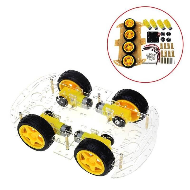 4 Wheels Robot Base with 2 Transparent Acrylic